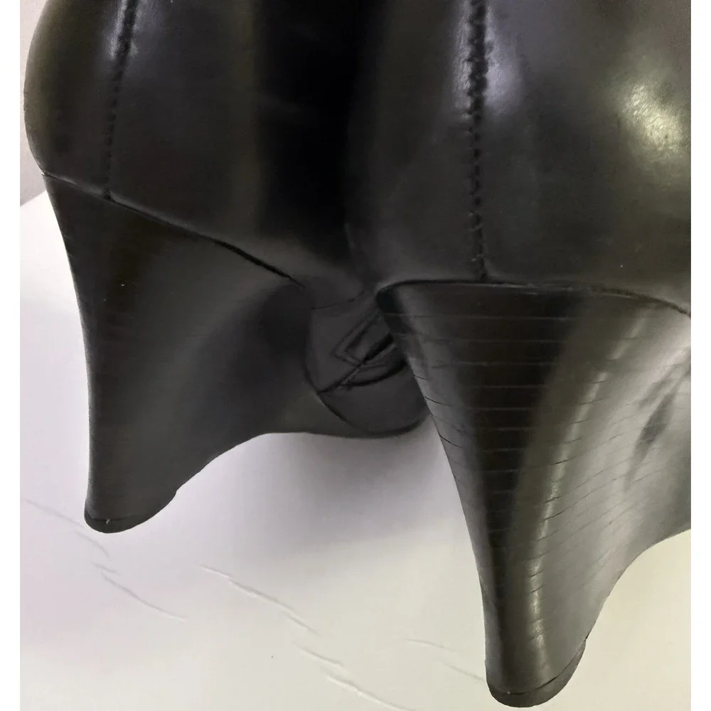 TORY BURCH Milan Wedge Bootie Black‎ Leather Size 11